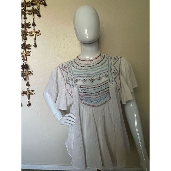 Boho Embroidered Fluttery Top - Picture 1 of 8